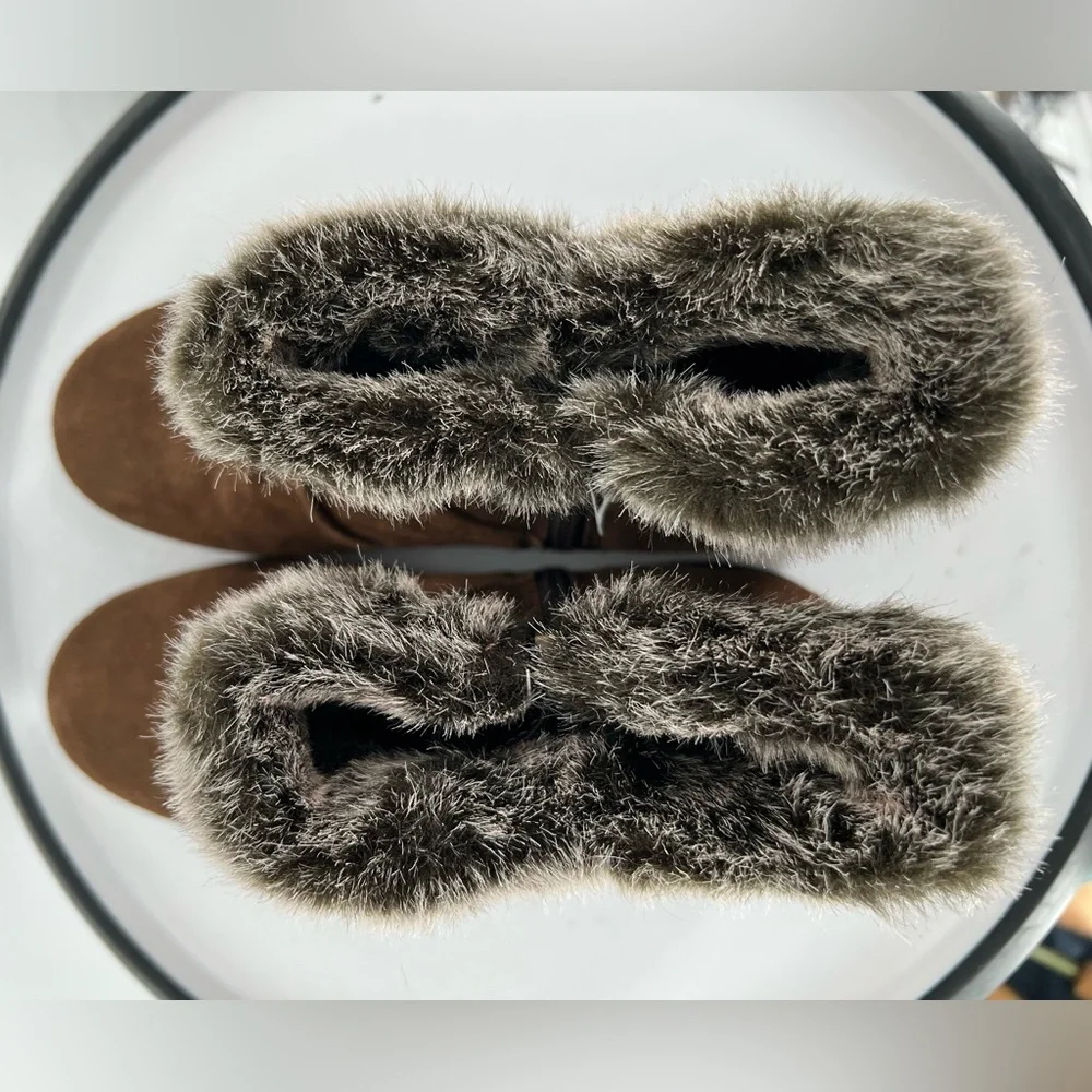 KHOMBU  FAUX FUR‎ BROWN LEATHER Women's Boots